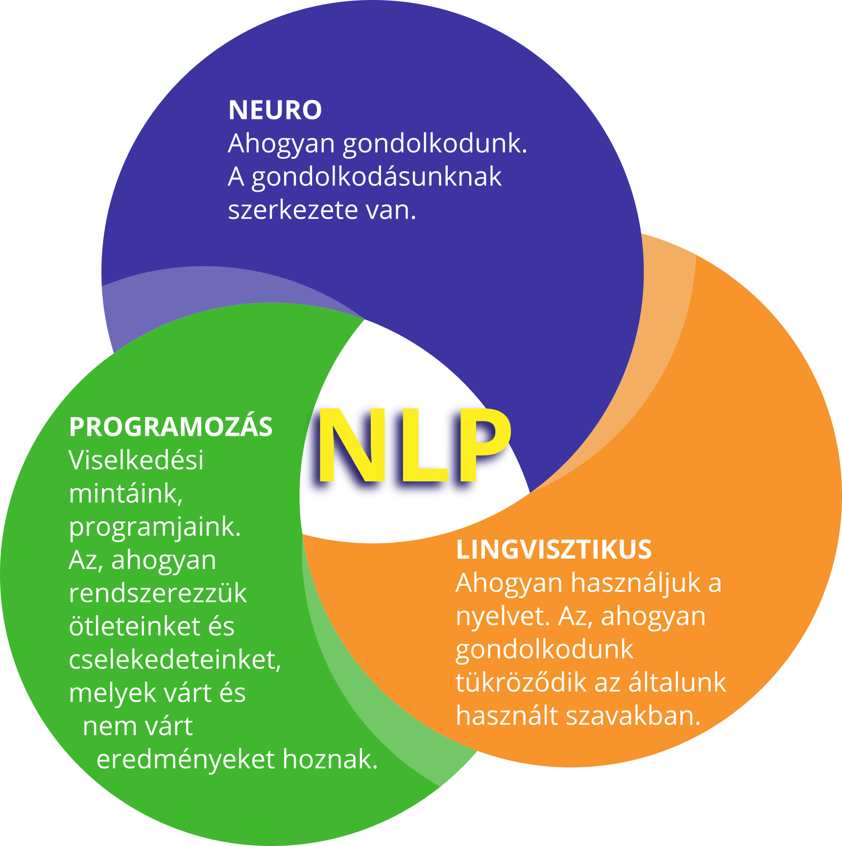 Diagramon ábrázolva az NLP 3 betűjének jelentése